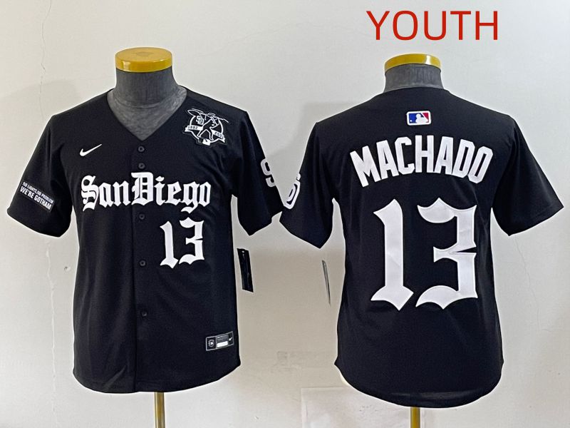 Youth 2025 San Diego Padres #13 Machado Black Five generations Joint Name Nike MLB Jersey style 14->youth mlb jersey->Youth Jersey